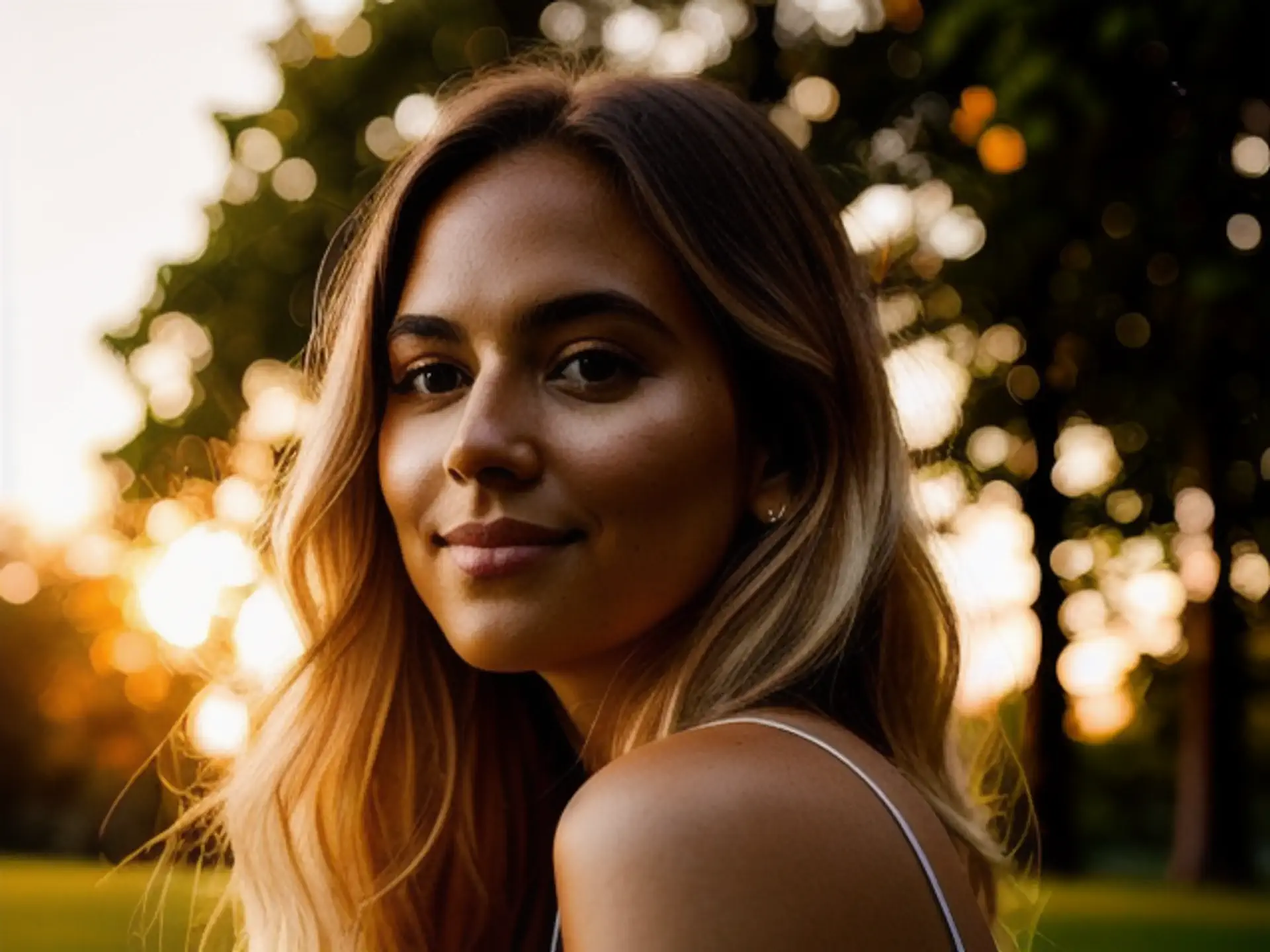 Natuurlijke portretfoto met warme zonsondergang en bokeh-effect