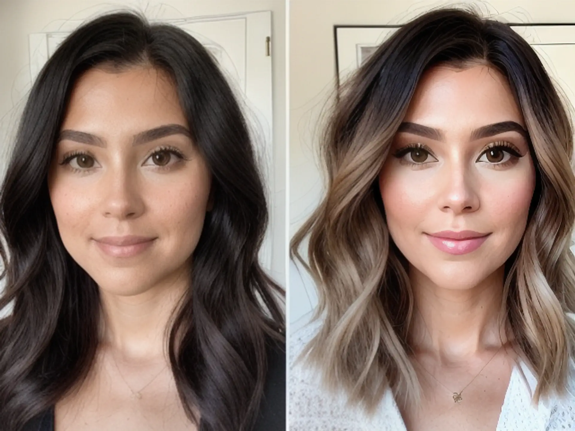Voor en na balayage transformatie met moderne haarkleurtechniek