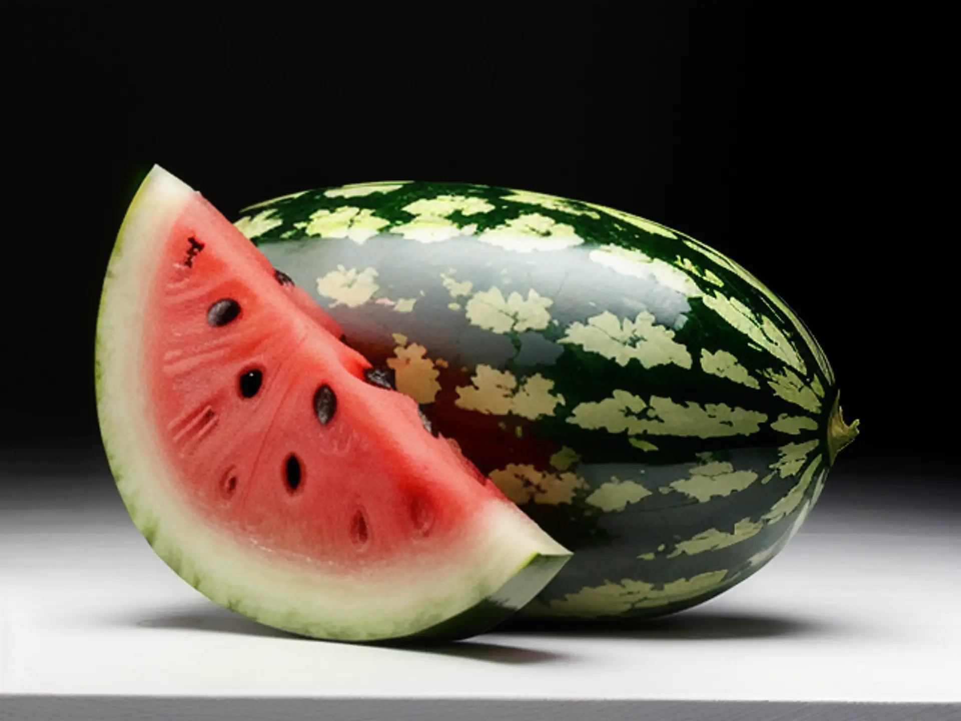 Sappige watermeloen met partje op zwarte achtergrond - vers fruit
