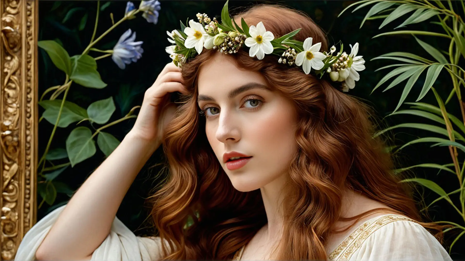 Romantische bloemenkrans met witte bloemen in bohemian stijl portret