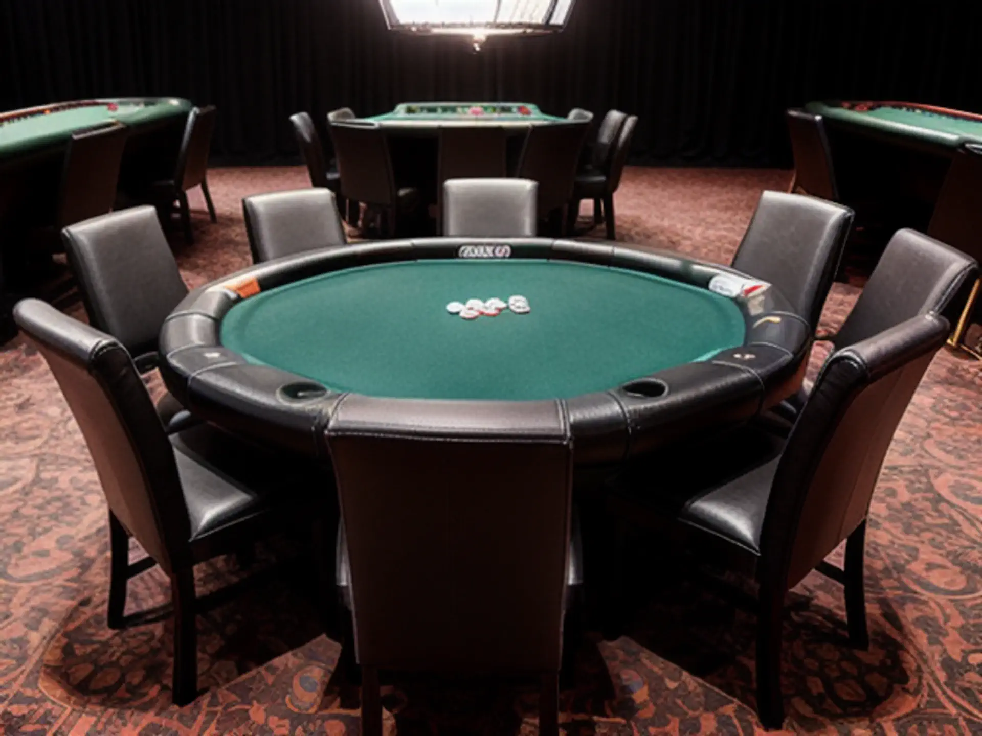 Professionele pokertafel met luxe stoelen in exclusieve speelruimte