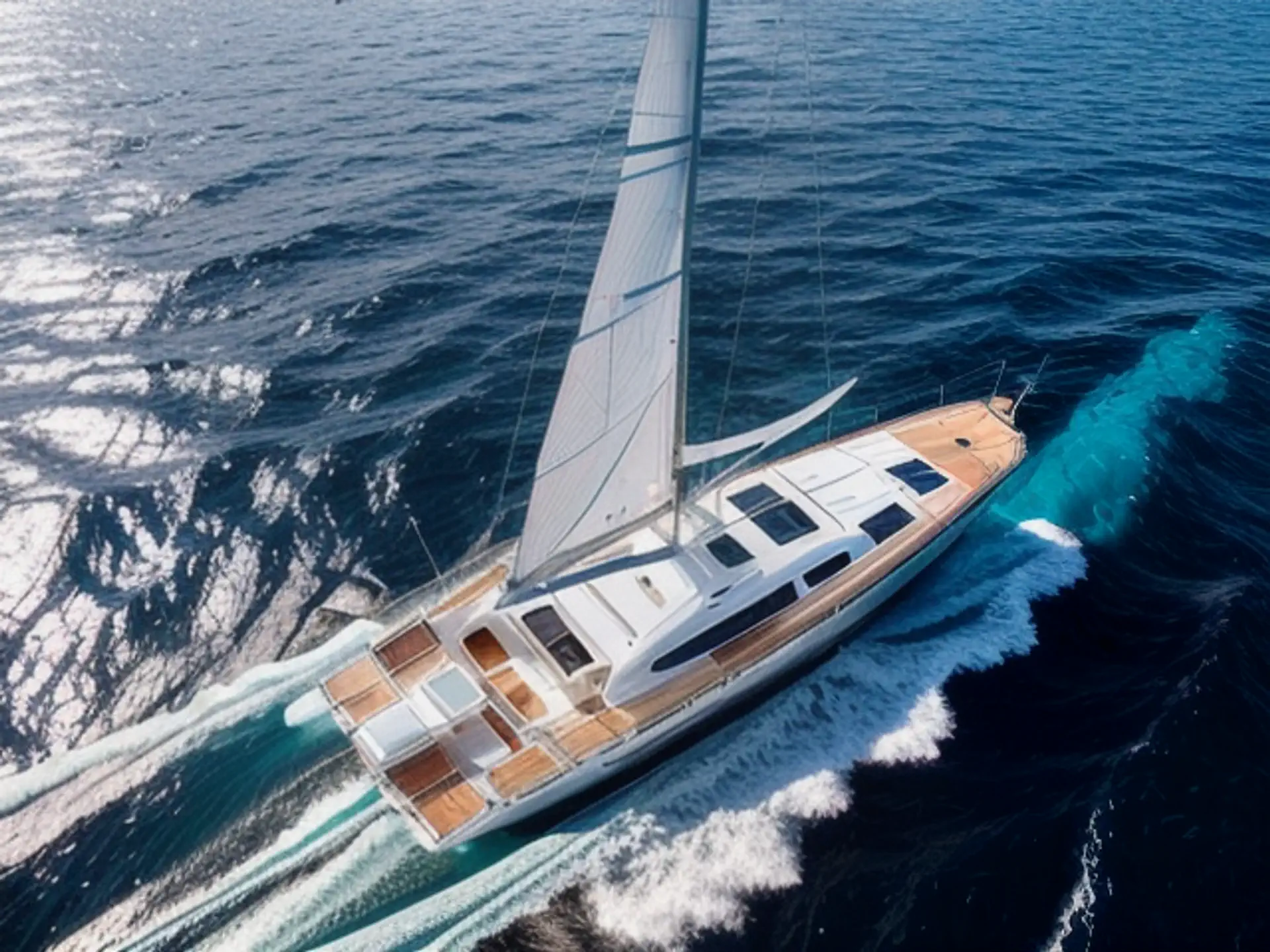 Luxe zeiljacht in volle vaart over azuurblauwe Middellandse Zee