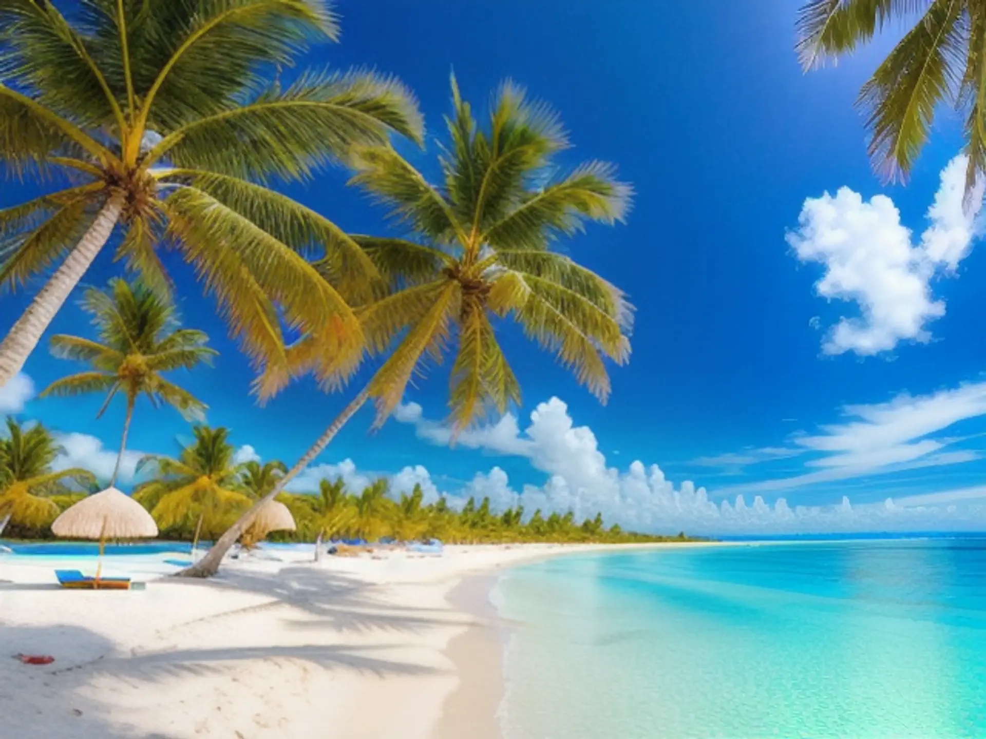 Tropisch paradijs met palmbomen aan kristalhelder turquoise water