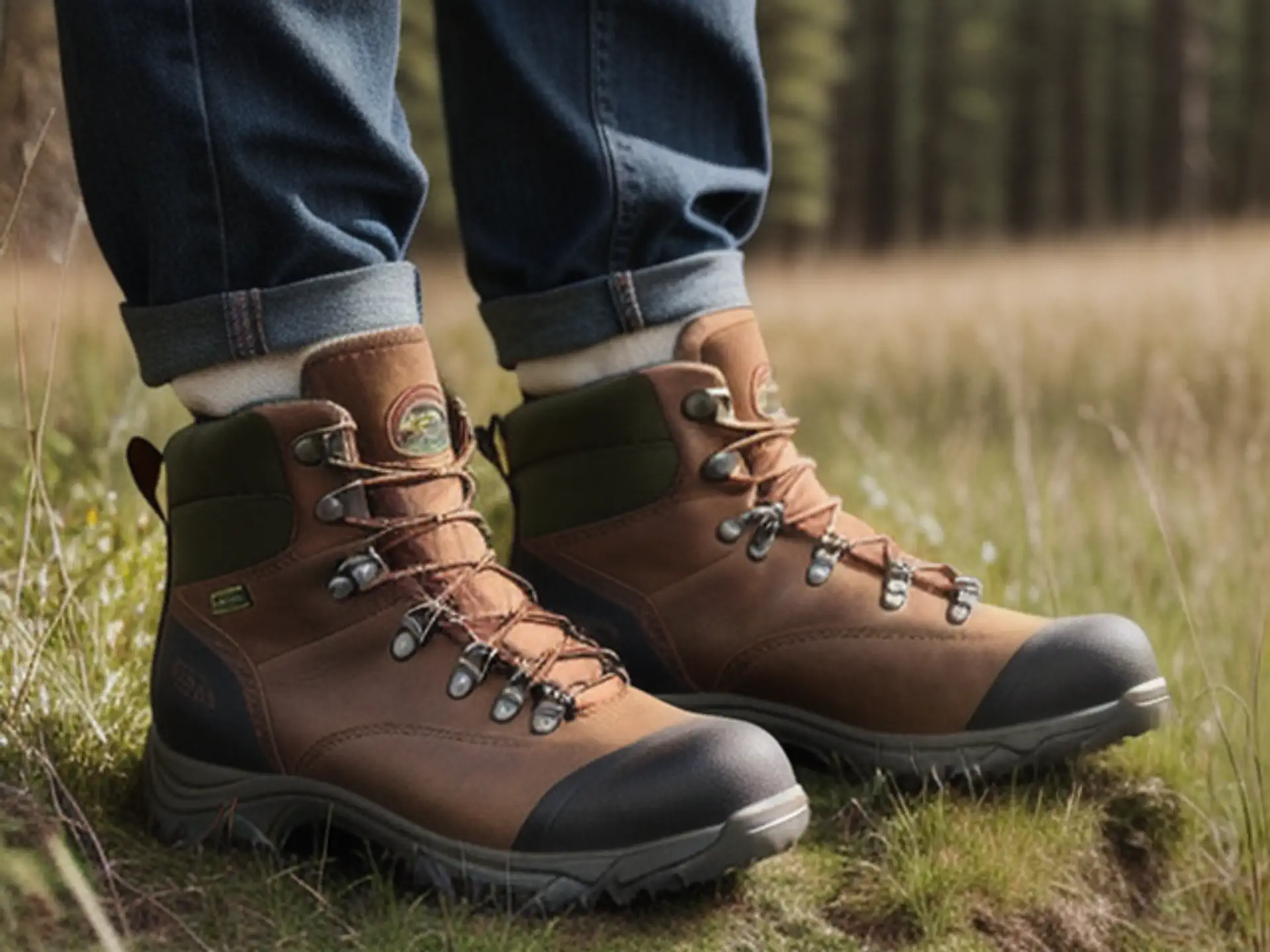 Robuuste waterdichte wandelschoenen in natuurlijke buitenomgeving