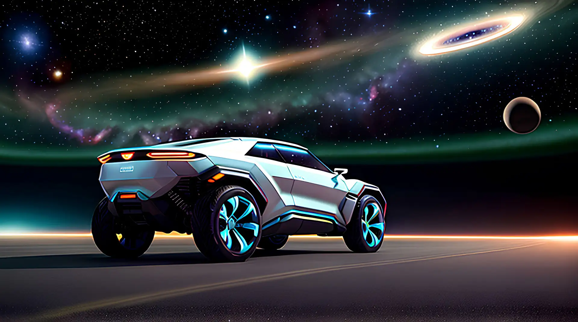 Futuristische SUV Concept in Galactische Omgeving 4K Wallpaper