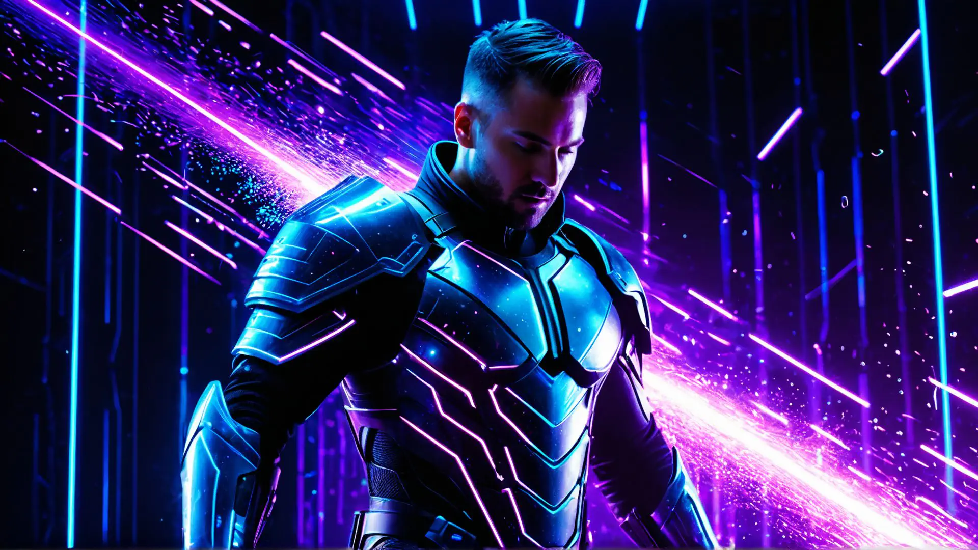 Futuristisch krijger in neon cyberpunk setting