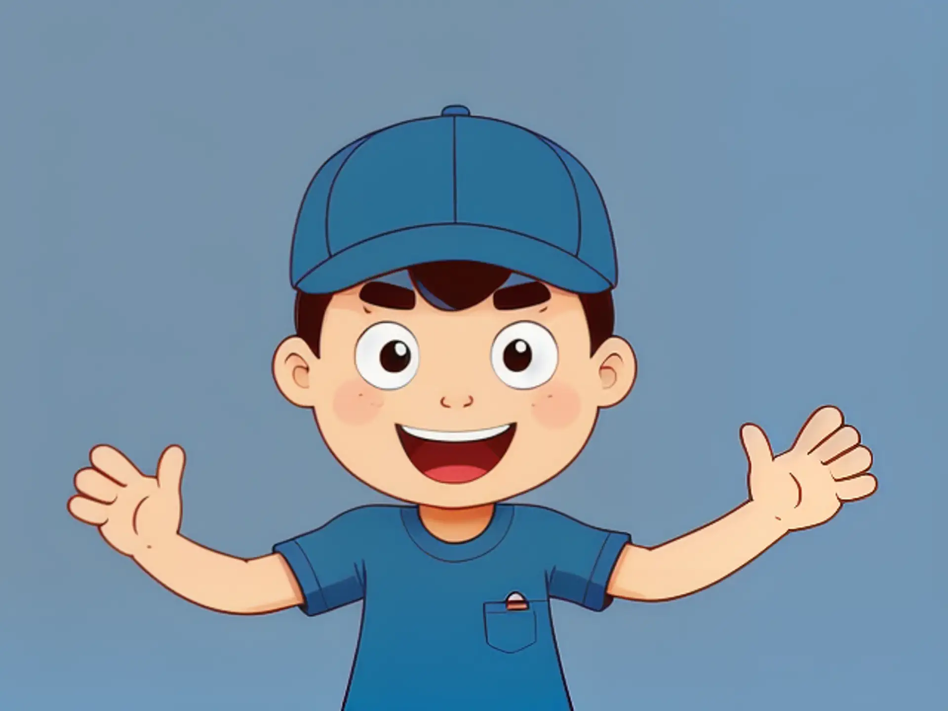 Vrolijk cartoon figuurtje met blauwe pet en t-shirt illustratie