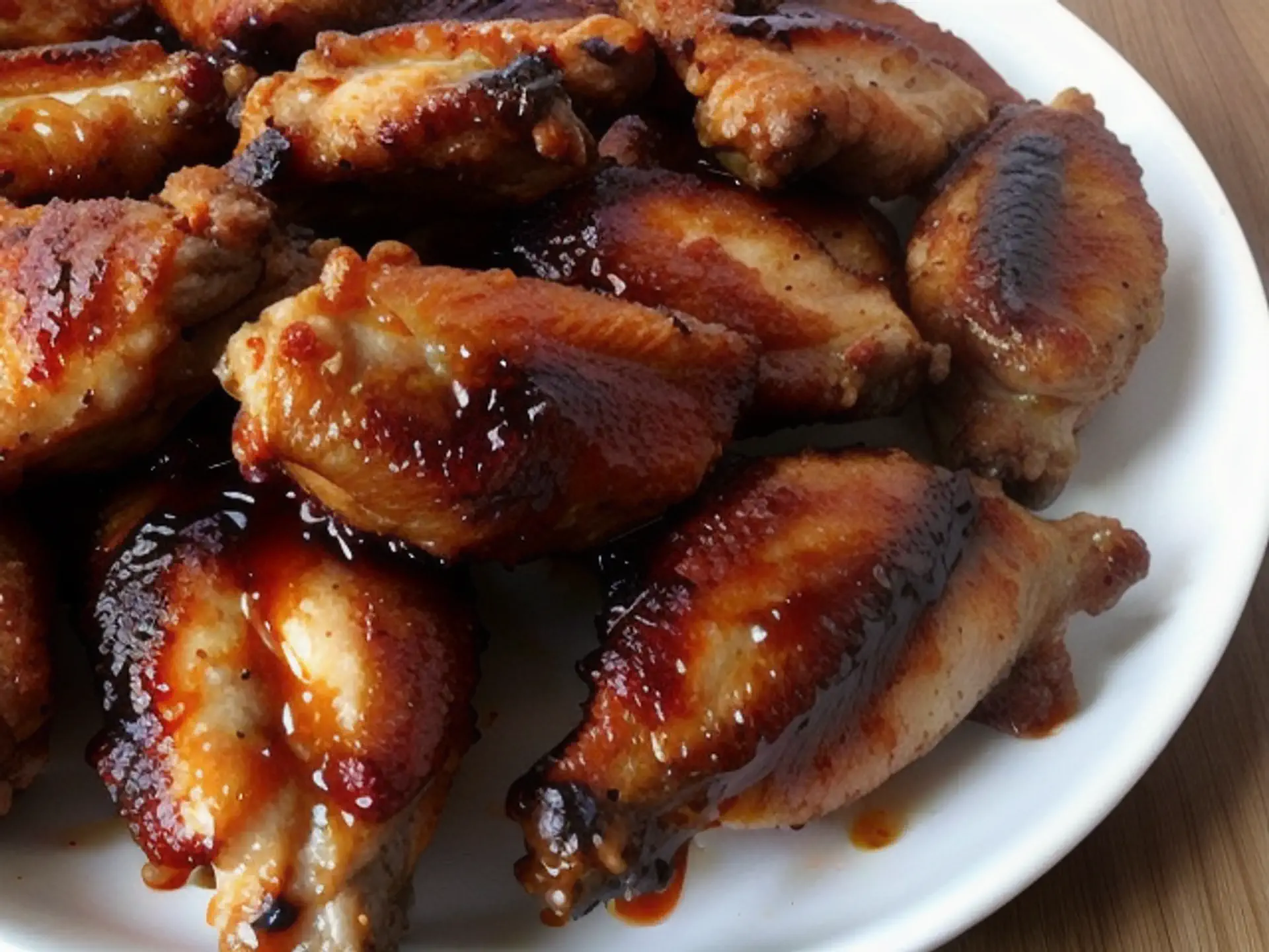 Gemarineerde kippenvleugels met zoete barbecuesaus op wit bord