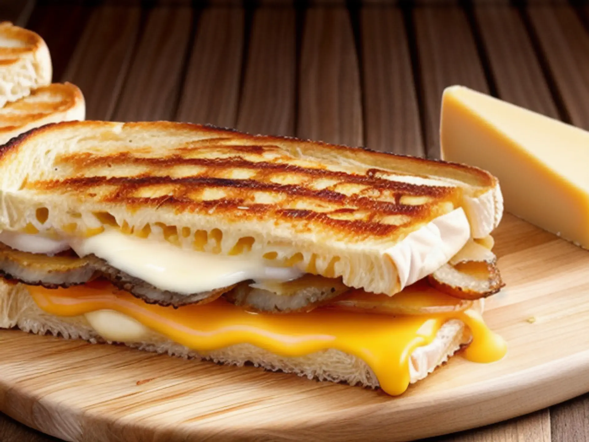 Gegrilde kaastosti met gesmolten cheddar op houten snijplank