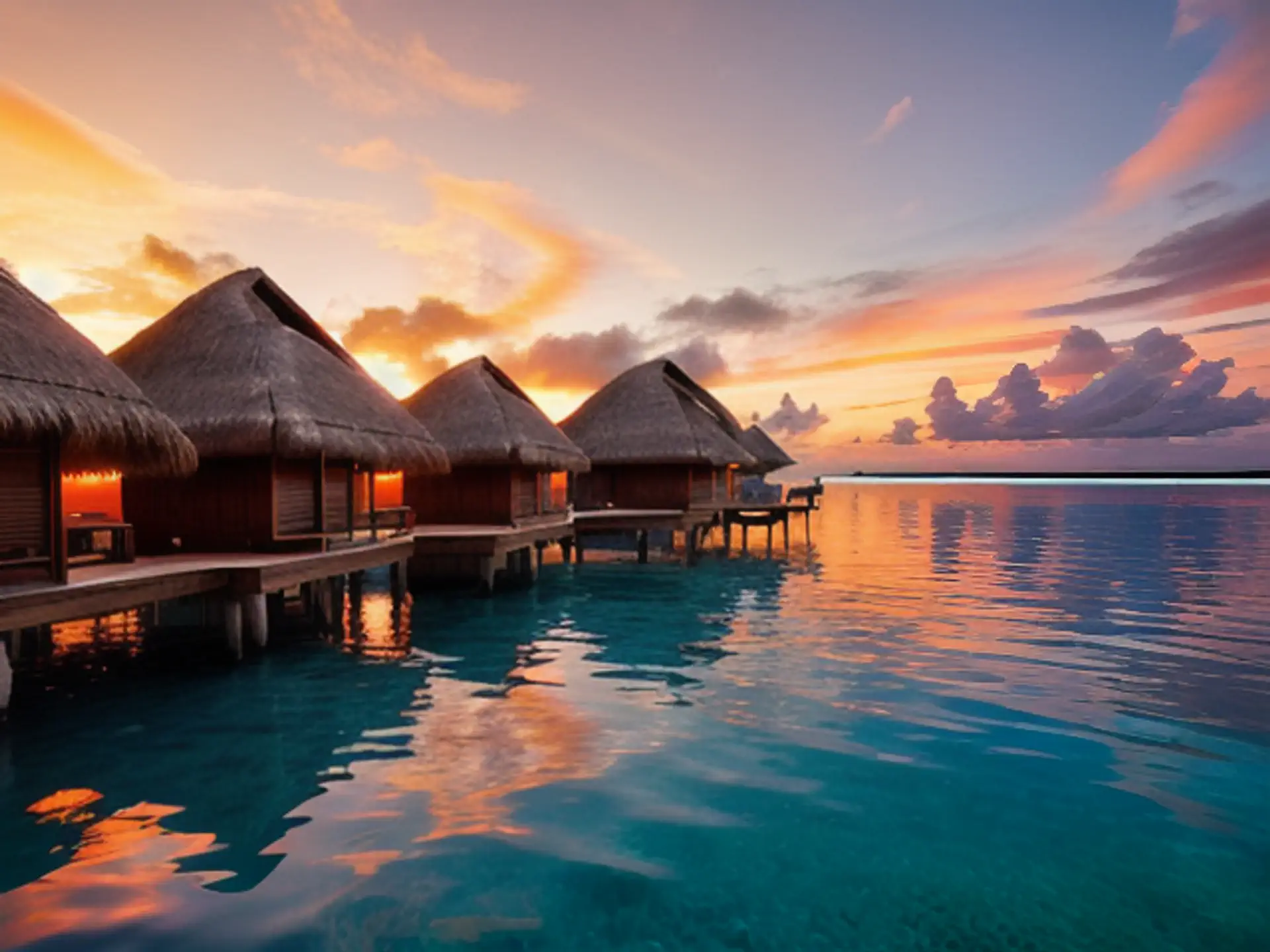 Luxe watervilla's bij zonsondergang in tropisch paradijs Malediven