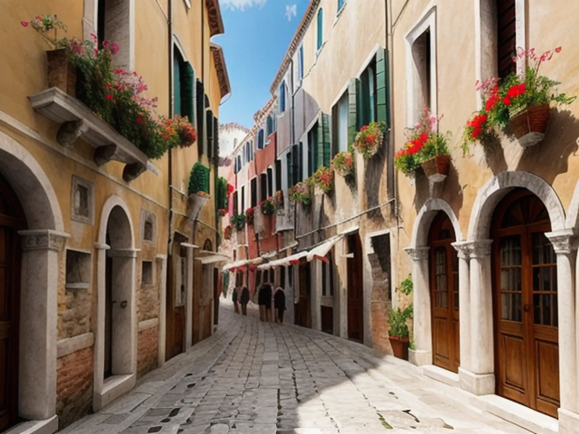 Schilderachtig Italiaans straatje met bloeiende balkons en bogen