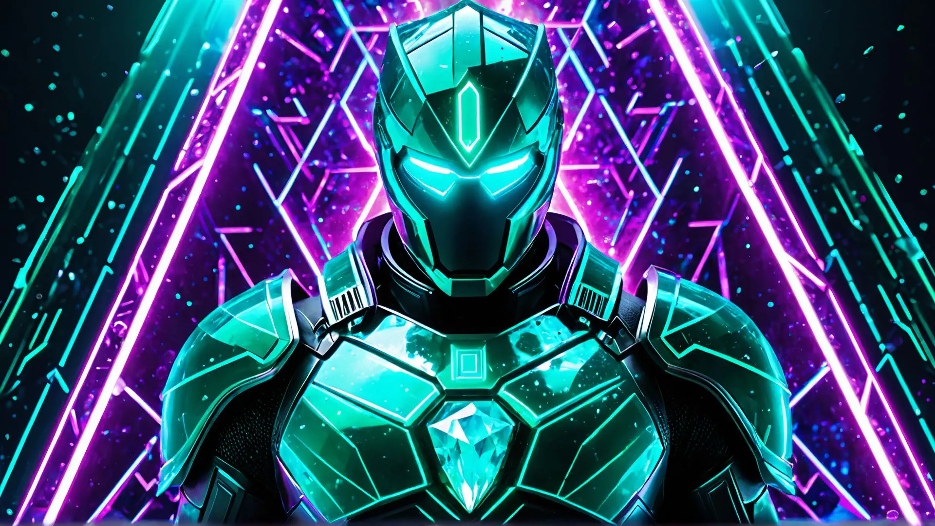 Futuristische cyberpunk robot met neon verlichting in turquoise en