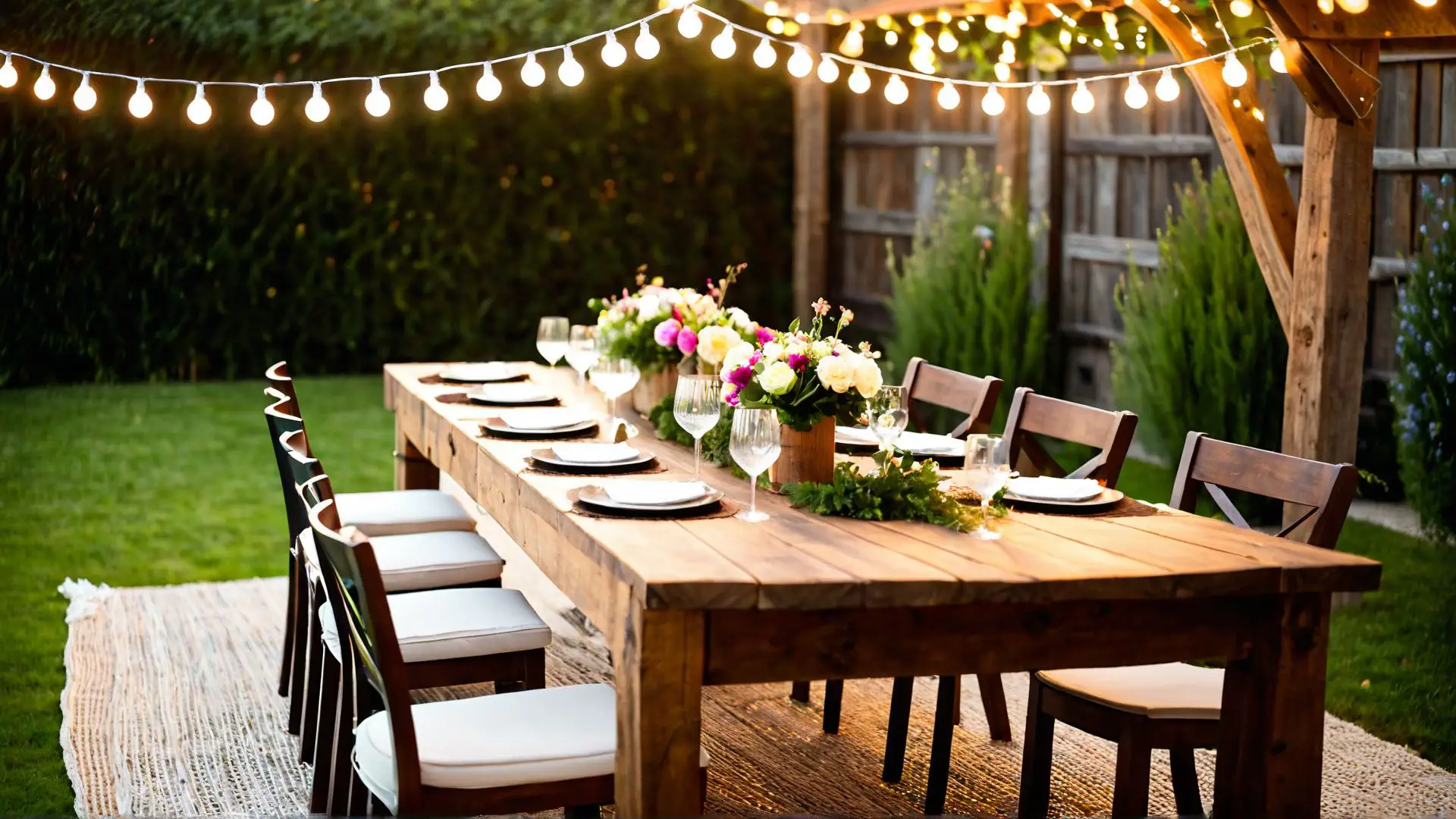Sfeervolle tuintafel met lichtslingers voor intiem tuindiner in