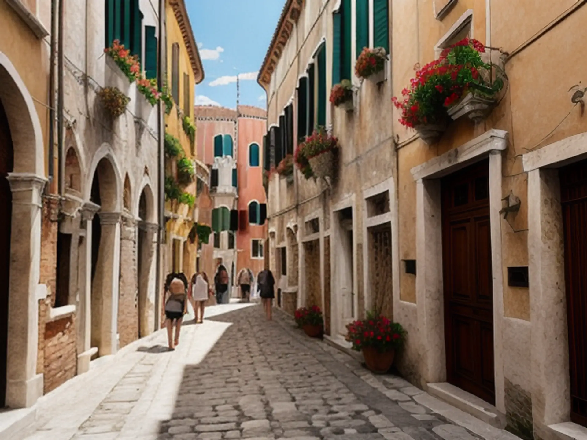 Schilderachtig Italiaans straatje met bloemen