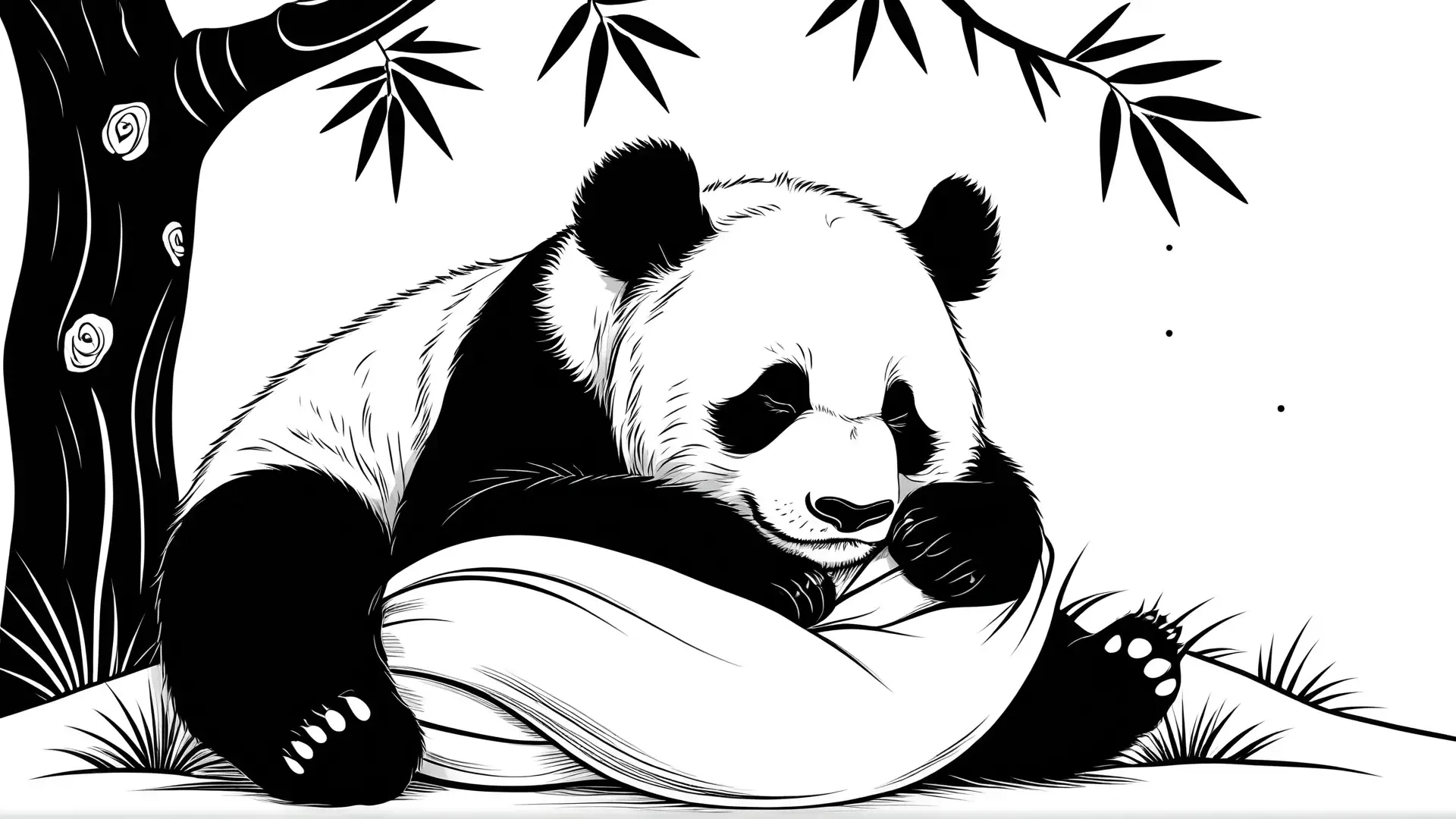 Panda Leunt tegen Boom Kleurplaat