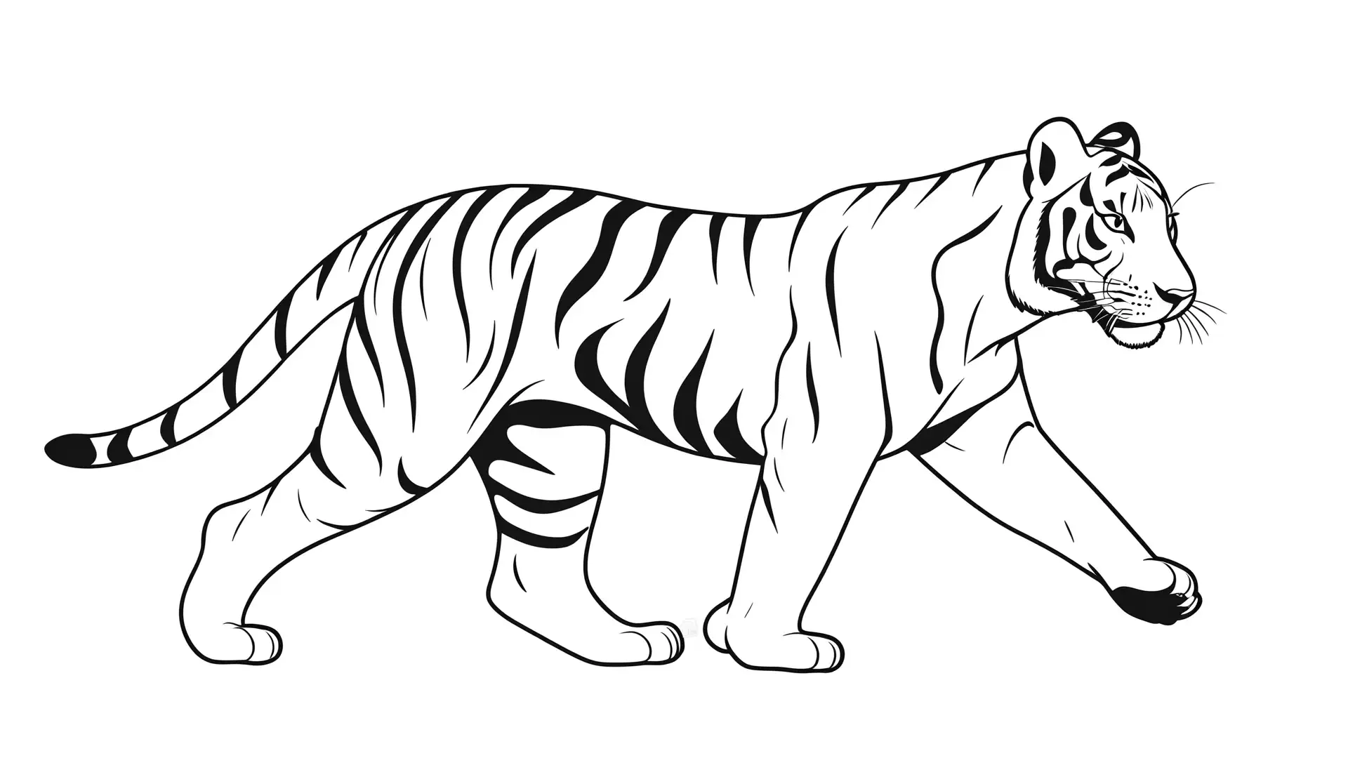Tijger in Zijprofiel Lopend Kleurplaat