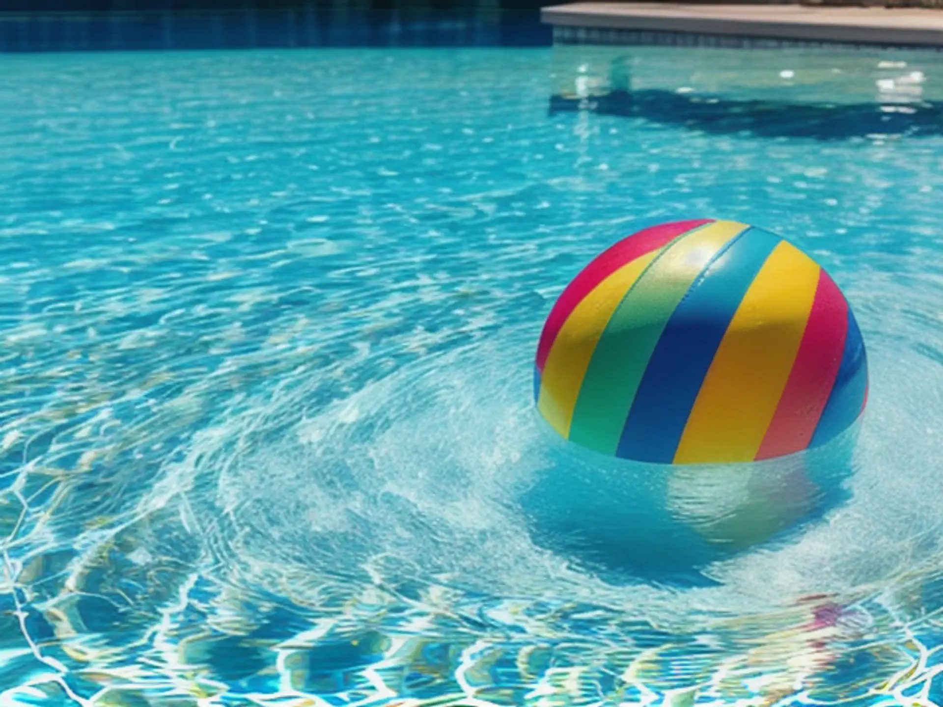 Kleurrijke strandbal drijvend in helder zwembadwater op zomerse dag