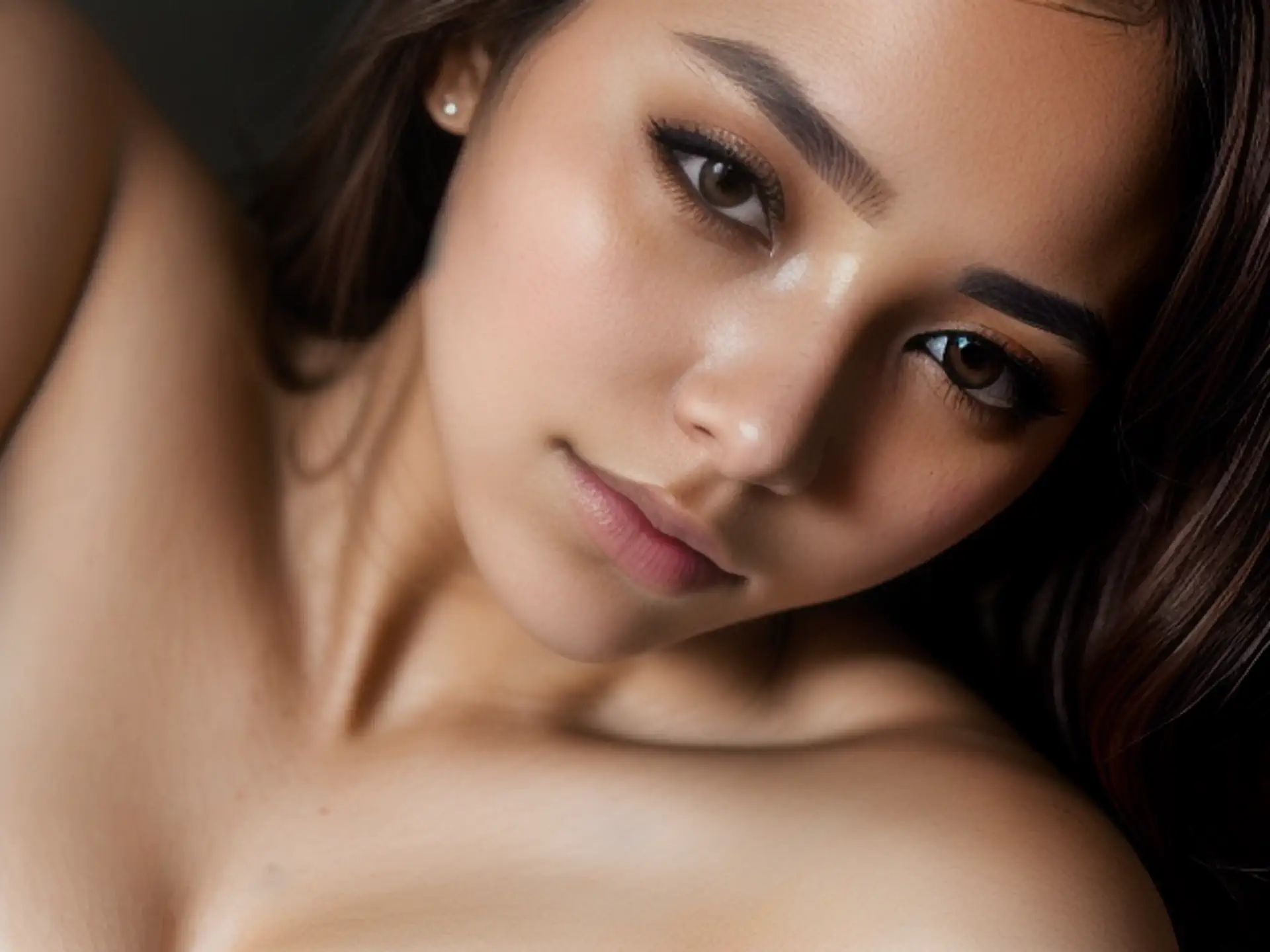 Professionele beauty portretfoto met natuurlijke make-up en zachte