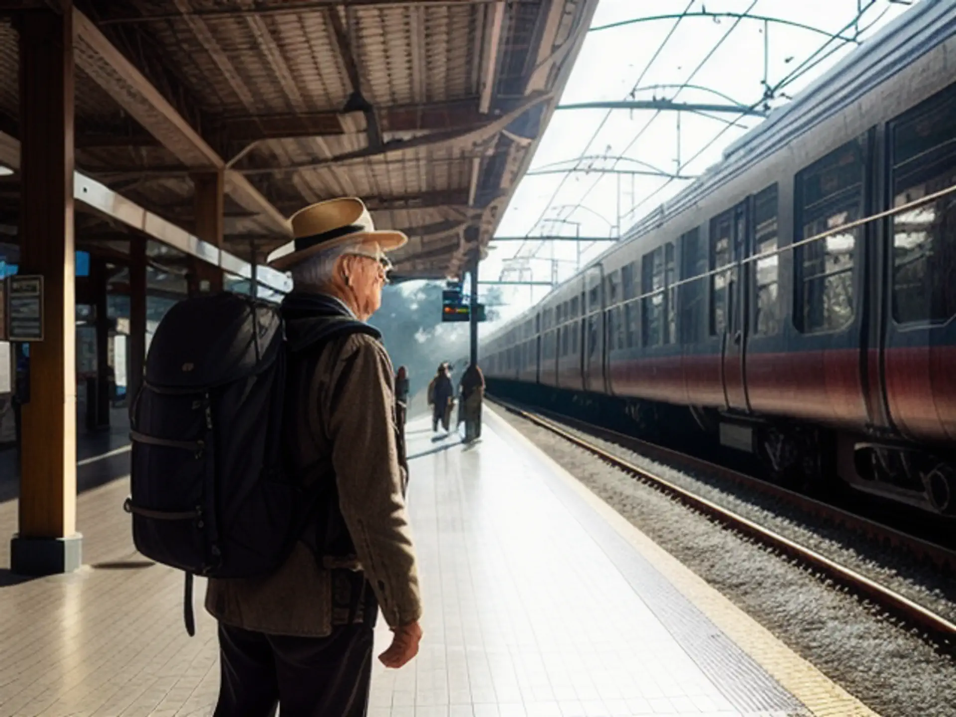 Reiziger wacht op perron van Nederlands treinstation met daglicht