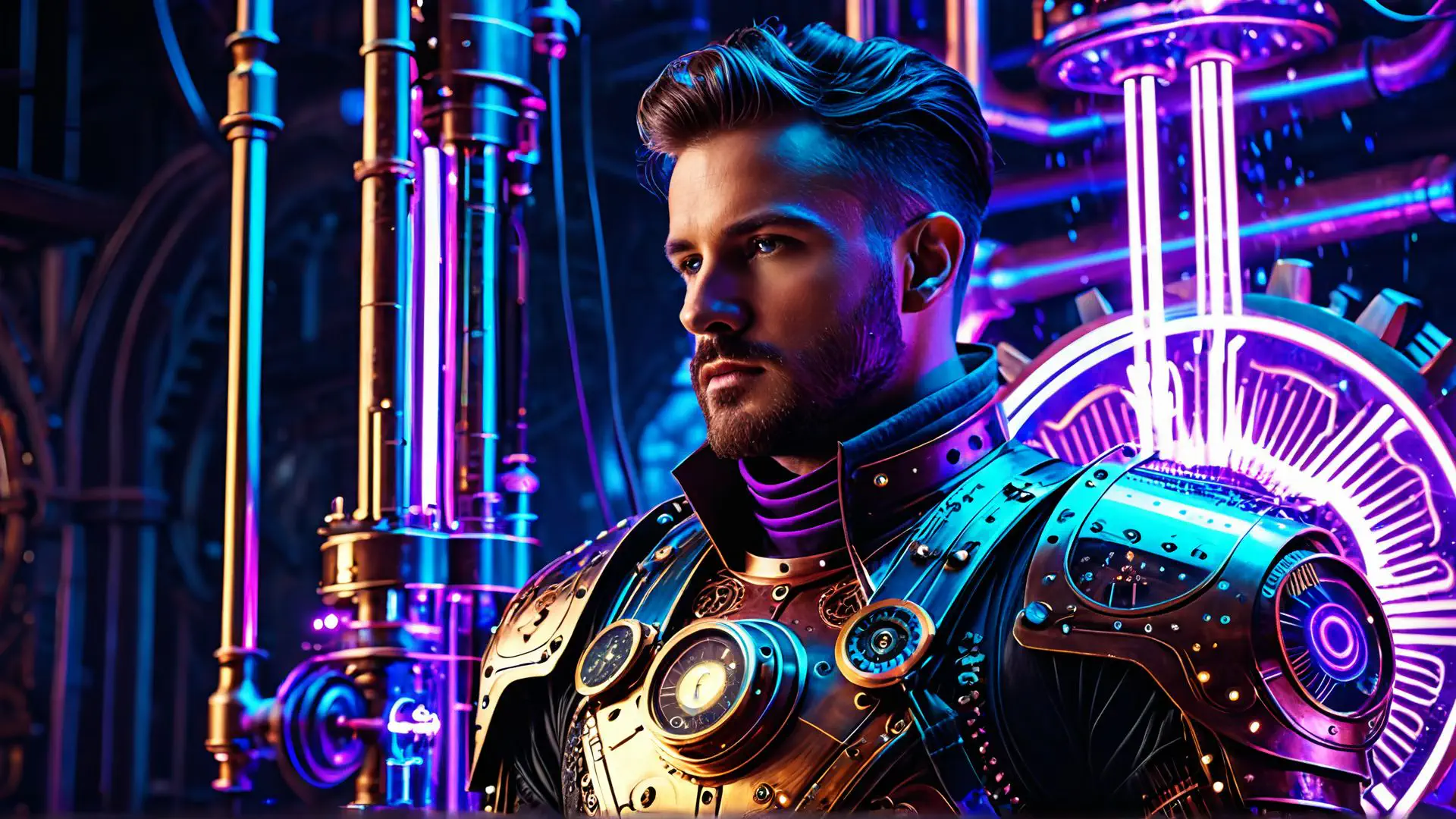 Futuristische cyberpunk portretfoto met neon verlichting