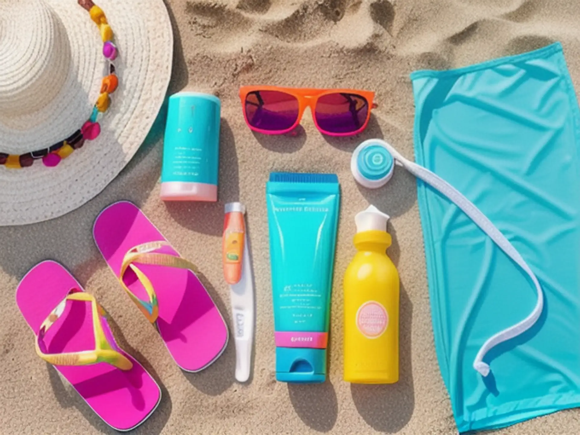Kleurrijke strandaccessoires en zonnebescherming voor zomerse dagen