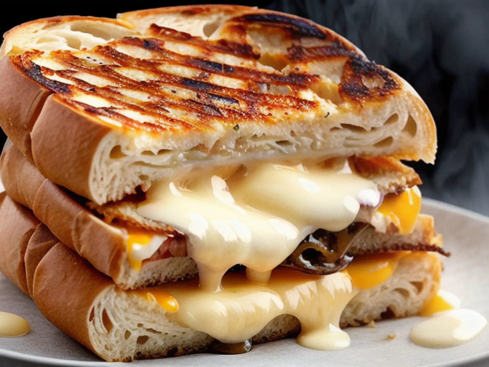 Gegrilde kaastosti met gesmolten cheddar en mozzarella close-up