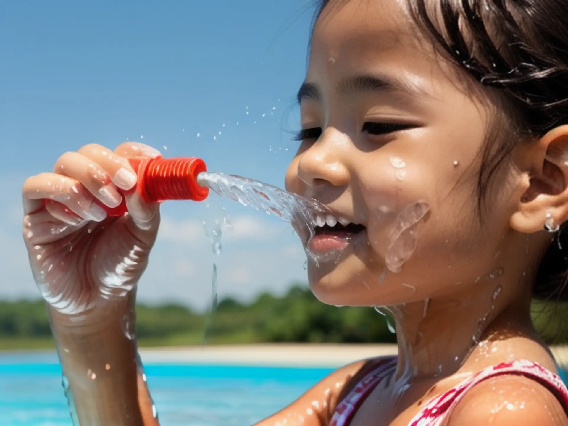 Zomerpret bij zwembad met waterspelletjes en verfrissing op warme dag