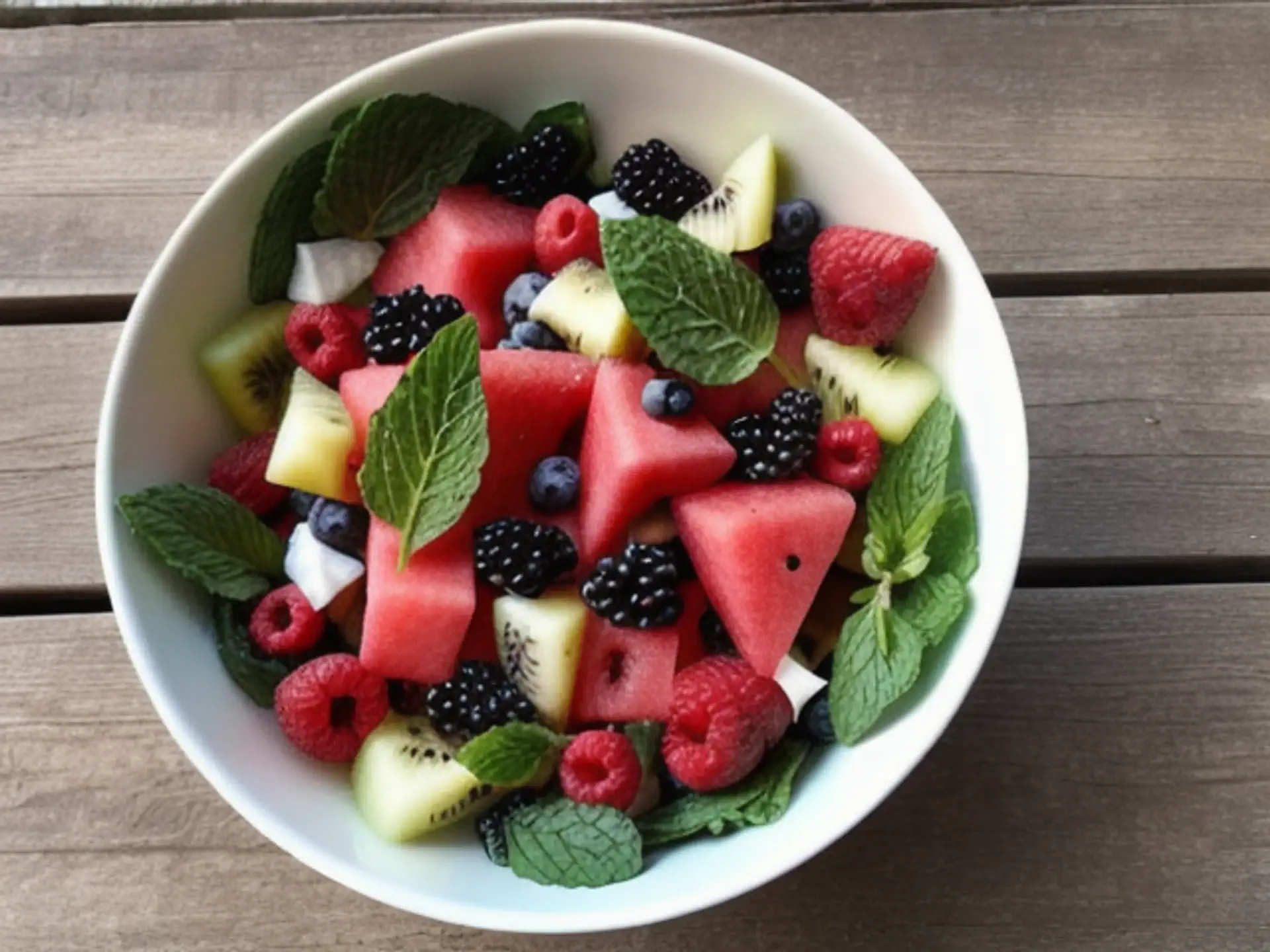 Verfrissende zomerse fruitsalade met watermeloen en verse bosbessen
